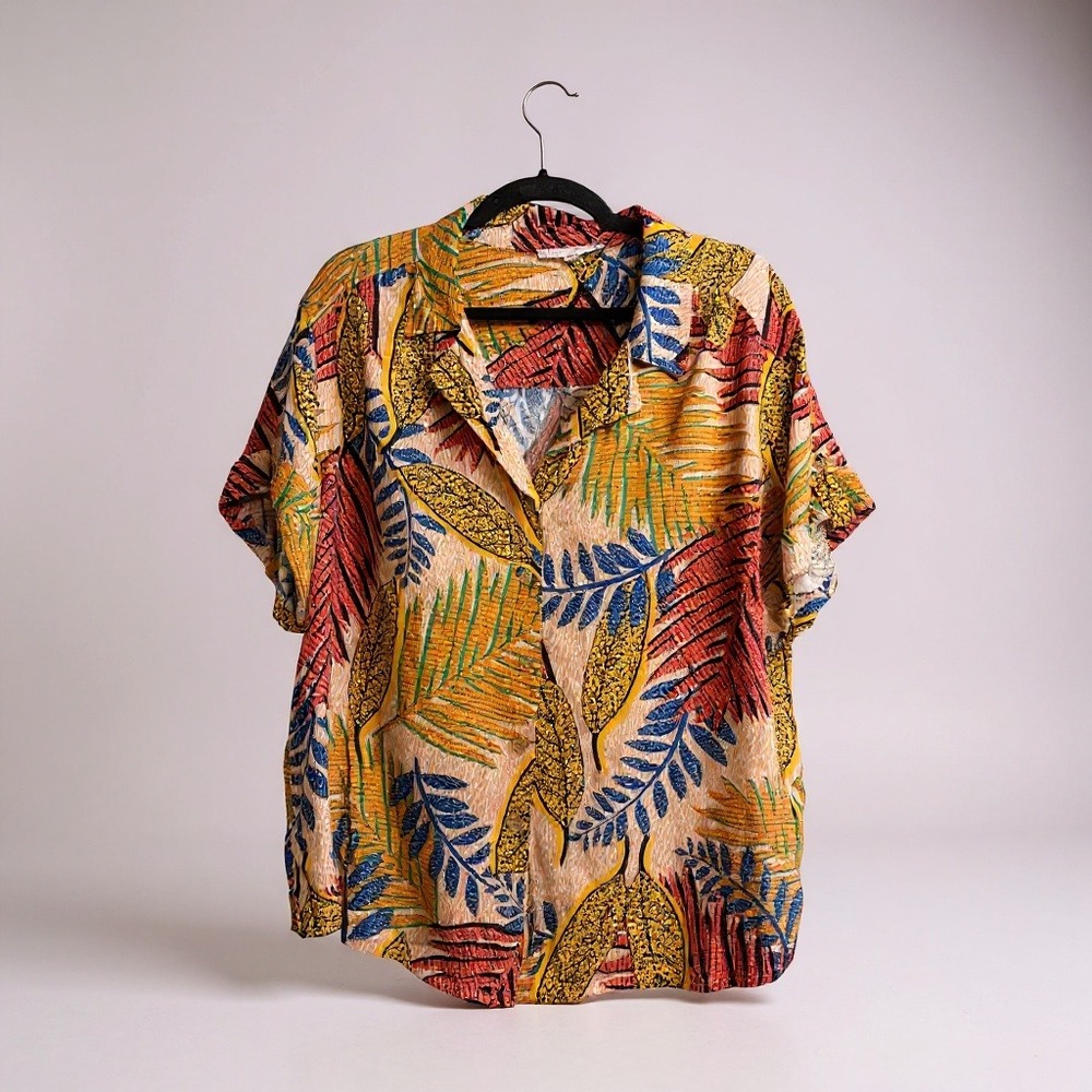 Jane + Delancy Tropical Leaf Print Button‎ Up Shirt 1X